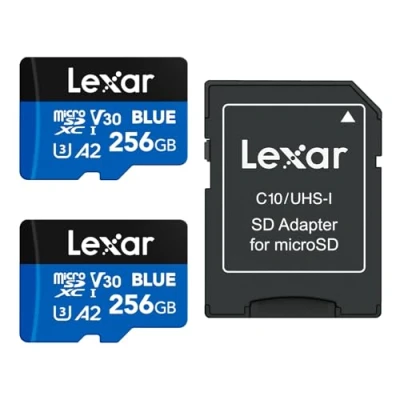 Abbildung von Lexar Blue Micro SD Karte 256GB 2er Pack, bis zu 160 MB/s Lesen, microSDXC UHS I Karte, C10, U3, V30, A2, Full HD &amp; 4K Video, Hochgeschwindigkeits Speicherkarte für Smartphones/Tablets/Action Kameras