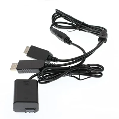 Abbildung von Eonvic NP FW50 auf Doppel USB Netzadapter DC Kupplung AC PW20 pour Sony A7 A7II A7R A7S A7RII 2 A5000 A6300 A6500 A7000