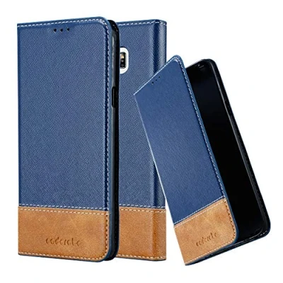 Abbildung von Cadorabo Hülle kompatibel mit Samsung Galaxy Note 5 aus Premium Kunst Leder Flip Klappbare Stoßfeste Magnetische [Standfunktion] [Kartenfächern] Cover für Tasche in Blau