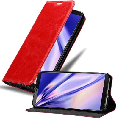 Abbildung von Cadorabo Hülle kompatibel mit Cubot NOVA aus Premium Kunst Leder Flip Klappbare Stoßfeste Magnetische [Standfunktion] [Kartenfächern] Cover für Tasche in Rot