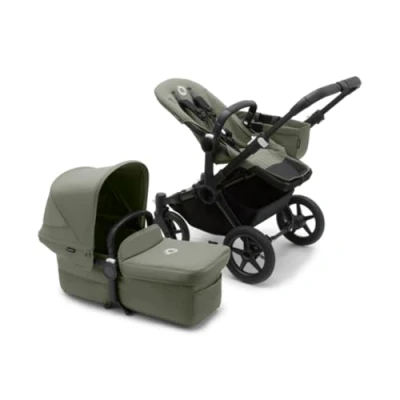 Abbildung von Bugaboo Donkey 5 Mono Kinderwagen, umbaubar zum Doppel oder Zwillingskinderwagen, verbessertes Design, wendbarer Sitz, Ein Hand Lenkung und extra viel Stauraum, Schwarz/Forest Green