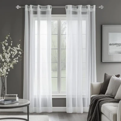 Abbildung von Deconovo Voile Gardinen Leinenoptik mit Ösen, Wohnzimmer Transparent 160x132 cm(HöhexBreite), Weiß, 2er Set