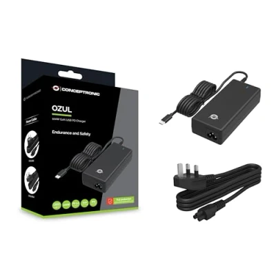 Abbildung von CONCEPTRONIC OZUL03BUK 100 W GaN Desktop USB PD Ladegerät, integriertes C Kabel
