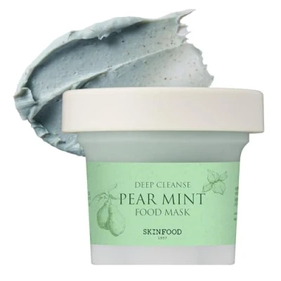 Abbildung von SKIN FOOD pear mint lebensmittel maske 120g (4,23 unzen) pore &amp; sebum clearing, hautkühlung bubbles scrub wash off mit reispulver, beruhigende feuchtigkeitsspendende