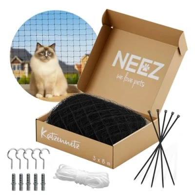 Abbildung von NEEZ Katzennetz für Balkon &amp; Fenster I inkl. Befestigungsset Befestigung ohne Bohren Schwarz (3x8m)
