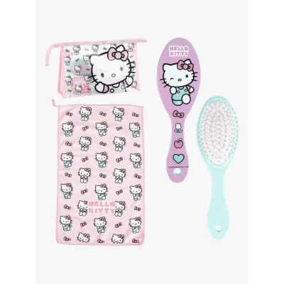 Abbildung von Hello Kitty Kulturbeutel für Reisen, Zubehör mit Kamm, Handtuch und Tasche Kitty, Reisen oder Schule, Rosa, Transparente Kosmetiktasche Reißverschluss