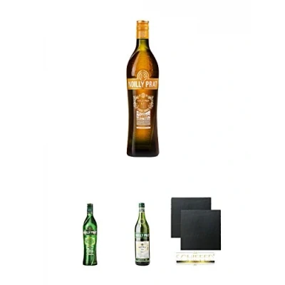Abbildung von Noilly Prat AMBRE 0,75 Liter + Dry 1,0 Schiefer Glasuntersetzer eckig ca. 9,5 cm Ø 2 Stück