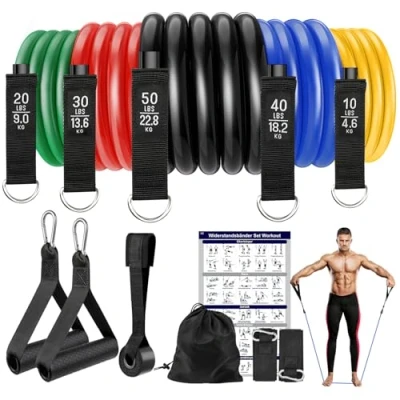 Abbildung von Fokky Fitnessbänder, 5er Set Resistance Bands, Widerstandsbänder 5 Widerstandsstufen mit Türanker, Griffe,Knöchelriemen, Ideal für Yoga, Pilates, Muskelaufbau, Gymnastikband Männer Frauen