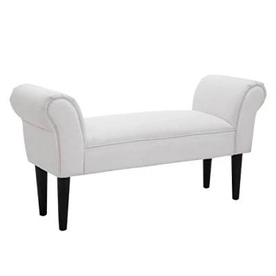 Abbildung von HOMCOM Polsterbank mit gerollten Armlehnen, für Schlafzimmer, Weiß, 102x36x51cm