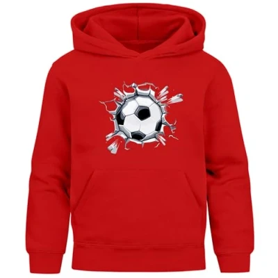 Abbildung von Moonworks Fussball Sportgeschenke Aufdruck Print Kapuzenpullover für Kinder, Größe: 140, Rot