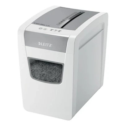 Abbildung von Leitz IQ Aktenvernichter Slim Office S, 14 12 Blatt Kapazität (70 80 g/m²), Partikelschnitt, Sicherheitsstufe P4, 23L Abfallbehälter, Besonders leise, Schredder für Büro &amp; Home Office, weiß, 80980000