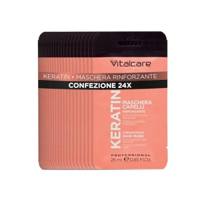 Abbildung von Vitalcare Keratin Stärkende Haarmaske, für brüchiges und strapaziertes Haar, mit Arginin, kräftigeres weicheres 24 Beutel à 25 ml