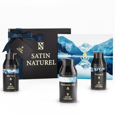 Abbildung von Weihnachtsgeschenke für Männer Skincare Geschenkset mit Moisturizer Face + Augencreme Gesichtsreinigung Geschenke Gesichtspflege Satin Naturel