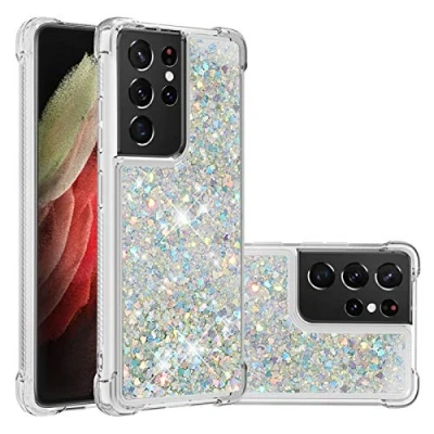 Abbildung von KBIKO zxl Kompatibel mit Samsung Galaxy S21 Ultra 5G Hülle, [Silver Back] Mädchen Glitzern Leicht Cover Silikon Anti Fingerabdruck Schutzhülle für 5G.Silver YBL