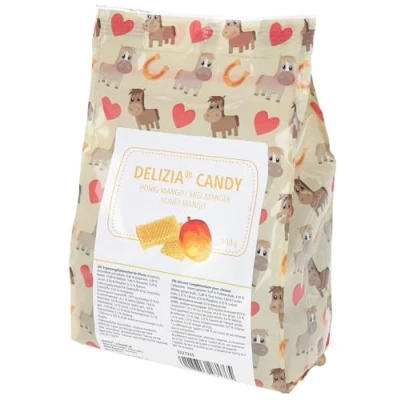 Abbildung von Kerbl Delizia Candy (Geschmacksrichtung Honig/Mango, 600 g Beutel, Leckerli für Pferde, hochwertige und natürliche Zutaten) 3227335