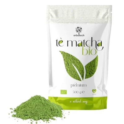 Abbildung von ERBOTECH Matcha Tee BIO/Japanisches Biologische Grüntee Pulver 500 g, 100% Natürliches Multivitamin, Premium Qualität, Vegan, Ideal für Kuchen, Smoothies, Eistee