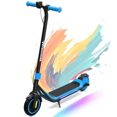 Abbildung von EVERCROSS E6 Elektroroller für Kinder, 7&quot; tragbarer E Scooter 6 12 Jahre, Elektroscooter mit Einer Reichweite von bis zu 15 km und 7 farbigen Lichtern, 3 Geschwindigkeitsmodi (8, 12, 16 km/h)