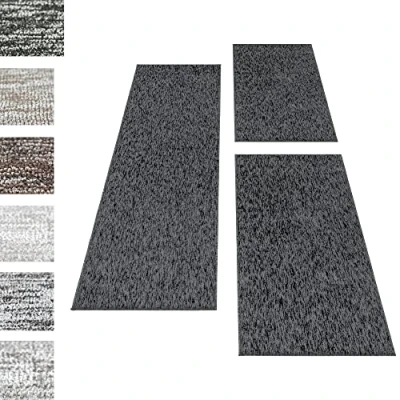 Abbildung von Carpettex Bettumrandung Schlafzimmer 3teilig Kurzflor Teppich Einfarbig Design Anthrazit Bettset:2 mal 60x100 + 1 80x250 Bettvorleger Läufer Set Weicher