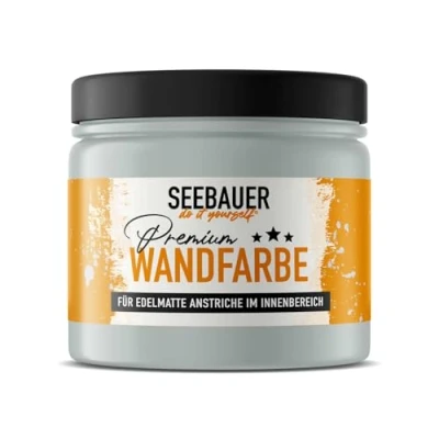 Abbildung von SEEBAUER diy Wandfarbe Grau 300ML für Innen (No. 216 Mountain Slate) Edelmatte hellgraue Innenfarbe Grautöne sehr hohe Deckkraft Matt, Abwaschbar und Tropffrei