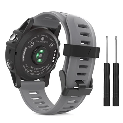 Abbildung von MoKo Armband Kompatibel mit Garmin Fenix 3/3 HR/Fenix 5X/5X Plus/Tactix Charlie/Descent Mk1/Quatix 3, Silikon Ersatzarmband Sportarmband Uhrenarmband Werkzeug, Grau