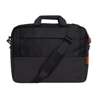 Abbildung von Trust Lisboa Laptoptasche 16 Zoll, Umhängetasche Herren Damen mit Trolley Gurt, Tasche aus Recycelten PET Flaschen, Arbeitstasche für Reisen Business MacBook Notebook HP Dell Asus Lenovo Schwarz