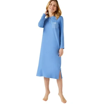 Abbildung von Damart Damen Chemise de nuit Manches Longues, Maille Jersey Bettjacke, BLEU, 42 44 (M)