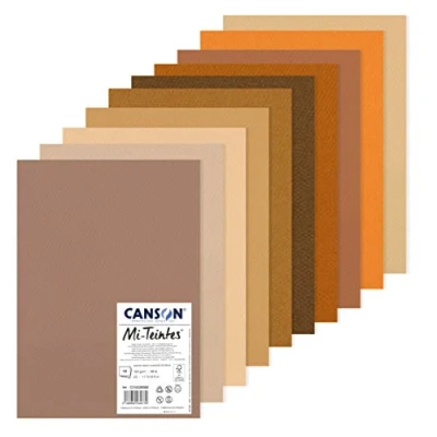 Abbildung von Canson Mi Teintes, Farbiges Zeichenpapier, Zweiseitg: Bienenwaben Struktur und feine Körnung, 160gsm, 98lb, Bogen, A3 29,7x42cm, Packung, 10 Brauntöne, Bögen C31032S082 sortiert DIN