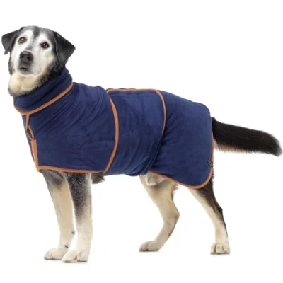Abbildung von Lucky Paws® Hundebademantel doppellagiger Bademantel Hund schneller trocken in Minuten, absorbierendes Hundehandtuch &amp; weicher Hunde 1 Luxus (XXL, Pflaume)