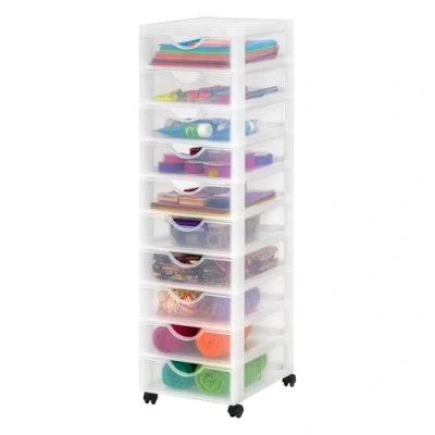 Abbildung von Iris Ohyama Kunststoff Schubladenbox mit Rollen, 10 flachen Schubladen, Mattweiß, Griffe zum Ziehen, Für Schlafzimmer, Bad, Schule &amp; Büro, BPA frei, Schubladenschrank, Rollcontainer, DDDC 010