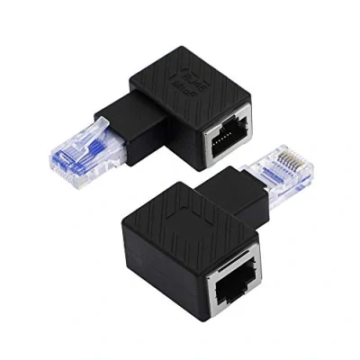 Abbildung von YACSEJAO Cat5e / Cat6 RJ45 Ethernet Adapter ， 2Pack 90 Grad 8P8C Stecker auf Buchse Rechtswinkeladapter Unterstützung （Links）