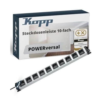 Abbildung von Kopp POWERversal 10 fach Steckdosenleiste, silber, 227120011, Grau, Schwarz