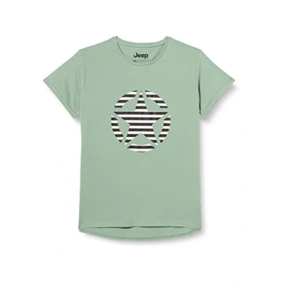 Abbildung von JEEP O102613 E854 J Woman T Shirt Oversize Star Striped Print Turn up Sleeve J22W Jade Green XL