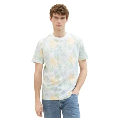 Abbildung von TOM Tailor MIT Allover Tshirt print, Herren, Größe: Small, White multicolor leaf design