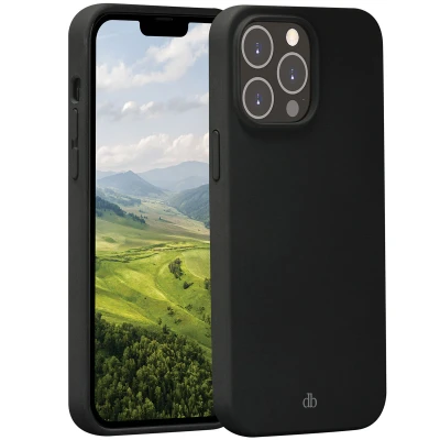 Abbildung von Apple iPhone 14 Pro Hülle Recyceltem Silikon dbramante1928 Soft Case/Backcover Handyhülle Schwarz