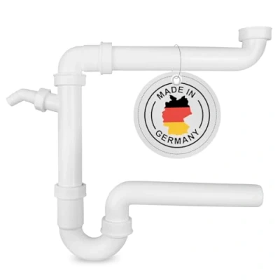 Abbildung von AQUADE Röhrengeruchsverschluss 1 1/2 Zoll Raumsparsiphon mit waagerechtem Abgang 40 mm und Abwasseranschluss 19 23mm inkl. Blindscheibe