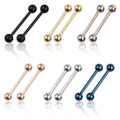 Abbildung von Liuxn 6 Paar 9/16 Zoll Edelstahl Zunge Barbells Knorpel Körper Piercing Ring für Nippel Lippe, 14 Gauge, Farben