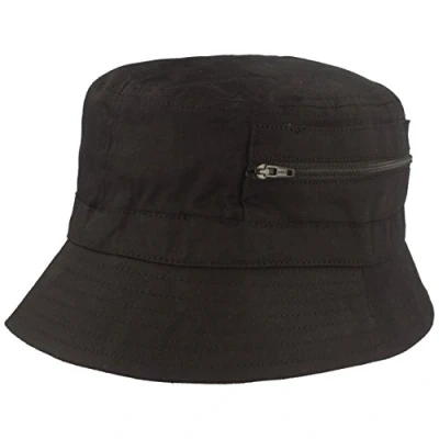 Abbildung von Breiter Fischer Hut Bucket Hat Sonnen aus 100% Baumwolle mit 2 integrierten Tasche Waschbar &amp; Faltbar Schwarz Größe 59