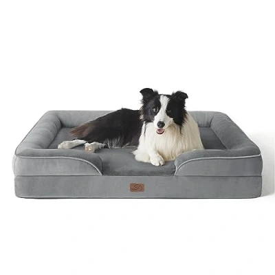Abbildung von BEDSURE orthopädisches Hundebett Ergonomisches Hundesofa 89x63 cm Hundecouch mit eierförmiger Kistenschaum für mittlere Hunde, waschbar rutschfest Hundebetten, grau