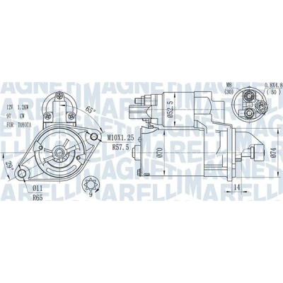 Abbildung von MAGNETI MARELLI 063721450010 Anlasser 12 1,2 9 TOYOTA: Yaris II Schrägheck, RAV4 III SUV, Auris Schrägheck