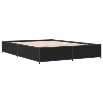 Abbildung von vidaXL Bettgestell, Bett mit Metallbeine Sperrholzlatten, Doppelbett für Schlafzimmer, Modern, Schwarz 140x190cm Holzwerkstoff Metall
