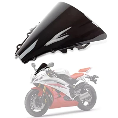 Abbildung von Motorrad Windschutzscheibe Shield Wind Screen für Yamaha YZF R6 2006 2007 （Schwarz）