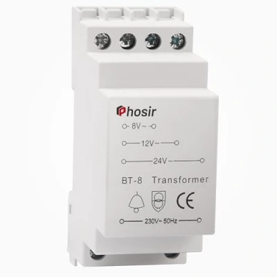 Abbildung von Phosir Klingeltrafo 8 24V Trafo 230V AC Eingaben, 8V 12V 24V/AC Ausfuhren, Türklingel für Türklingeln, Passt auf 35mm Schiene, Klingeltraffo Max 8VA, Unterstützt Mehrere Ausgänge