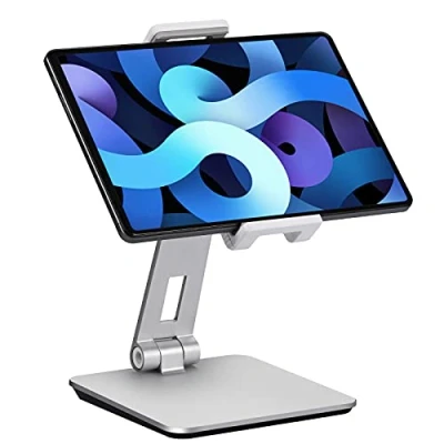 Abbildung von SHUOSUO Tablet Ständer Verstellbar &amp; Faltbar, Schwerer Aluminium Halterung Halter Tisch, kompatibel mit iPad Pro/Air/Mini, Samsung Tab, Surface Pro, Kindle Fire (7 13 Zoll) (Silber)