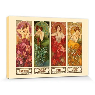 Abbildung von 1art1 Alphonse Mucha Poster Die Vier Edelsteine, 1900 Bilder Leinwand Bild Auf Keilrahmen XXL Wandbild Kunstdruck Als Leinwandbild 30x20 cm