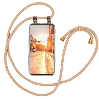 Abbildung von moex Handykette kompatibel mit Samsung Galaxy S22 Ultra Hülle Band Längenverstellbar, Handyhülle zum Umhängen, Silikon Case Transparent Kordel Schnur abnehmbar in Gold