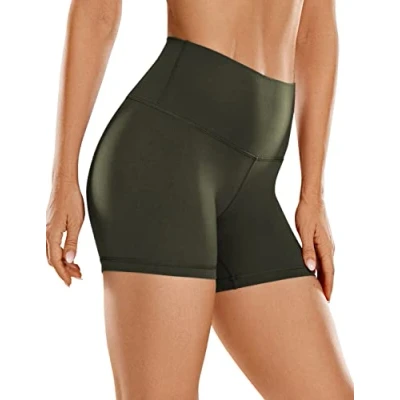 Abbildung von CRZ Yoga Womens Kurze Sporthose Laufshorts Sommer Radlerhose High Waist Fitness Shorts ButterLuxe 10cm Olivgrun 38