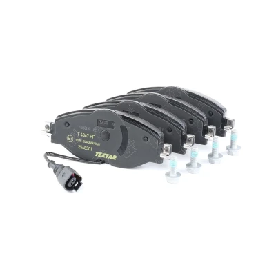 Abbildung von TEXTAR 2568301 Bremsbelagsatz inkl. Verschleißwarnkontakt mit Bremssattelschrauben VOLKSWAGEN: Golf Sportsvan, Passat B8 Variant, Tiguan II