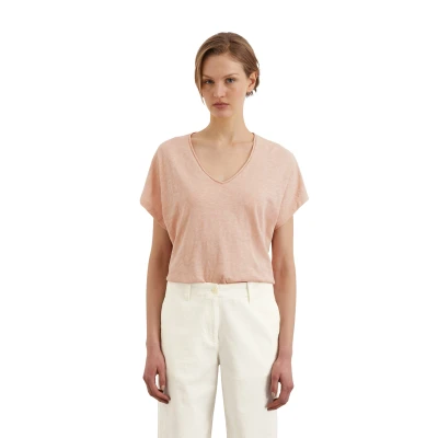 Abbildung von Marc O&#039;Polo V NECK Short Sleeve Tshirt basic, Damen, Größe: Large, Chalky peach