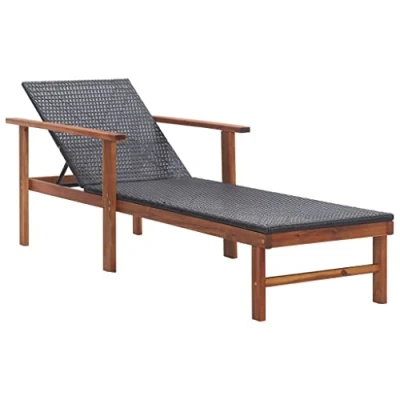 Abbildung von vidaXL Gartenliege Sonnenliege Poly Rattan und Massivholz Akazie Schwarz, 1 St.