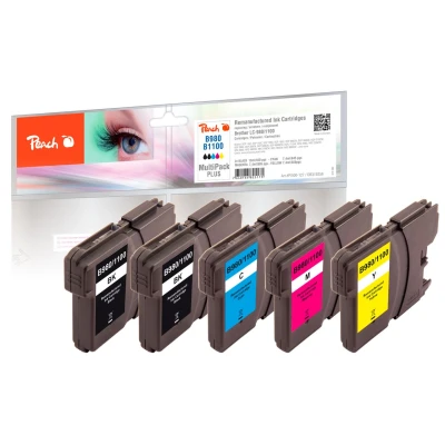 Abbildung von Peach B980/1100 Spar Pack Plus Druckerpatronen XL (2xBK, C, M, Y) ersetzt Brother LC 1100VALBP für z.B. DCP 145 160, 163 165 190